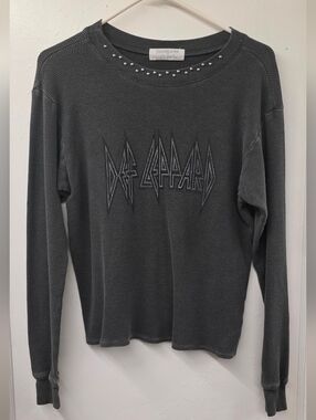Daydreamer Free People Def Leppard Studded Thermal Waffle Knit Long Sleeve Top S